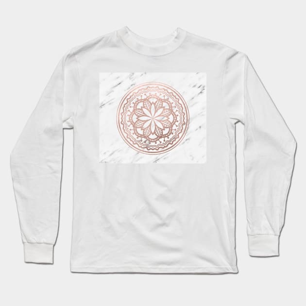 Marble mandala - soft rose gold on white Long Sleeve T-Shirt by marbleco